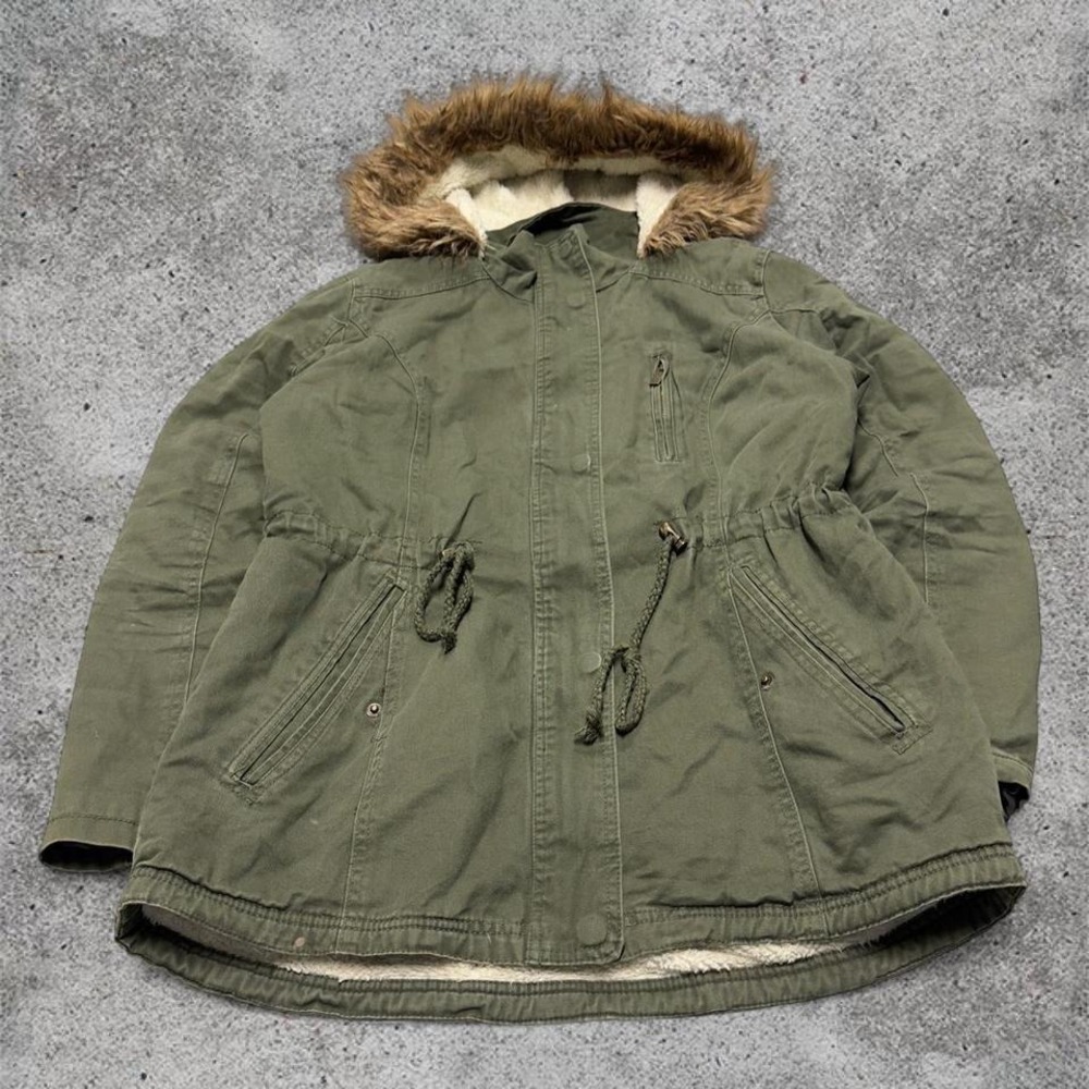 Vintage Y2K women's green faux fur hooded jacket